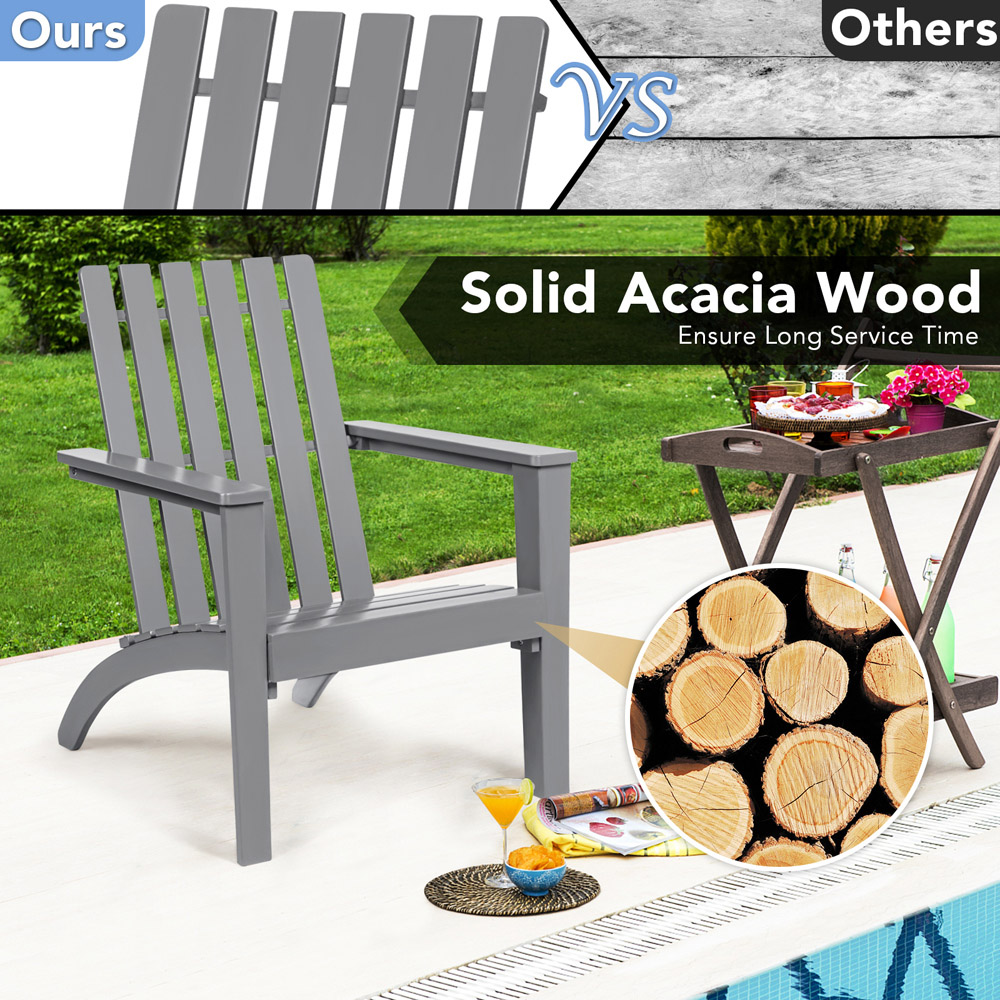 Costway Grey Acacia Wood Adirondack Garden Chair Image 6