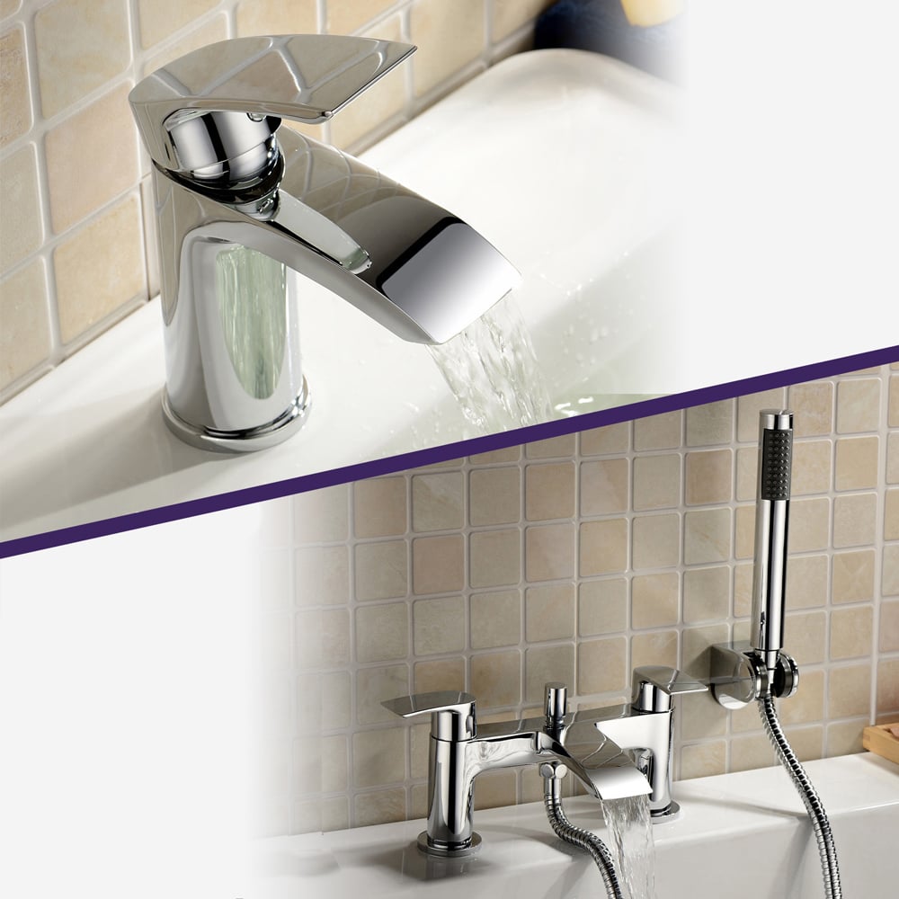 Nes Home Libra Waterfall Chrome Bath Shower Mixer Pack and Basin Mixer Tap with Waste Image 4