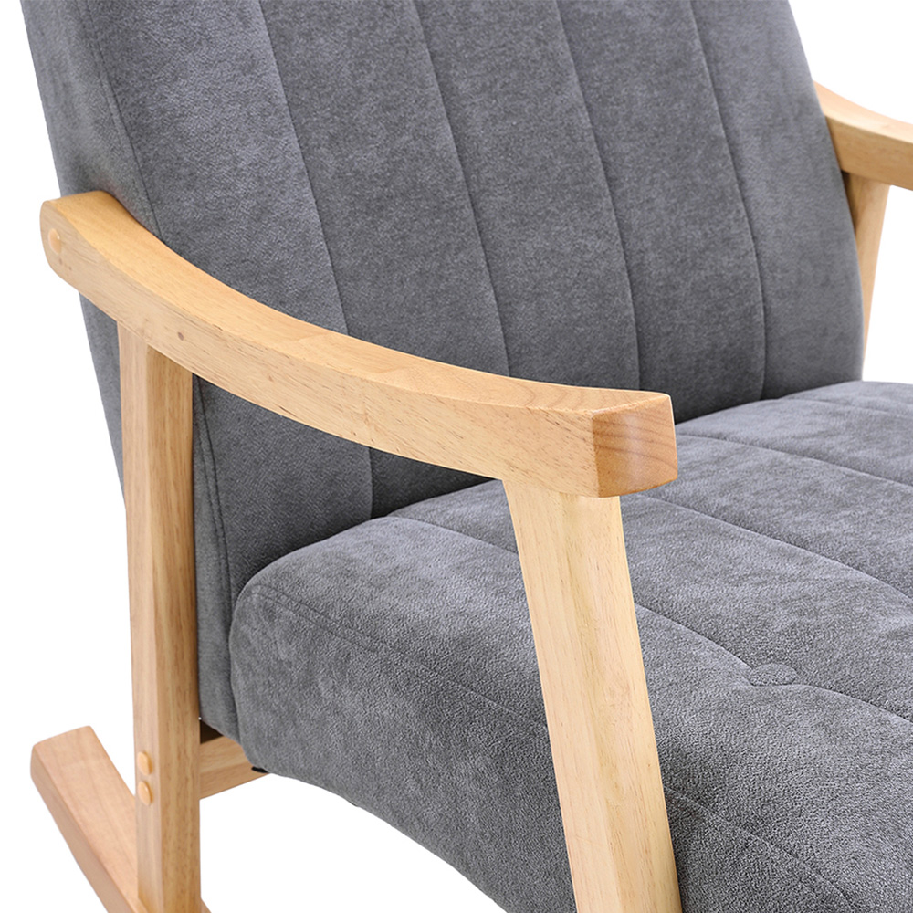 Living and Home Grey Velvet Upholstered Tufted Rocking Chair Image 5