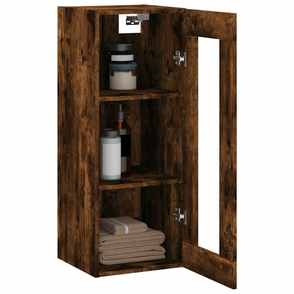 vidaXL Single Glass Door Brown Smoked Oak Wall Mounted Cabinet Image 5