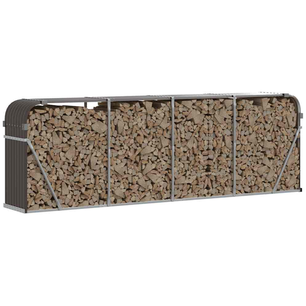 vidaXL Brown Galvanised Steel Firewood Log Holder 100 x 300 x 45cm Image 2