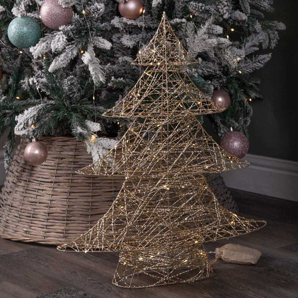 Samuel Alexander 30 Warm White LED Battery Operated Light-Up Gold Weave Christmas Tree 60cm Image 6