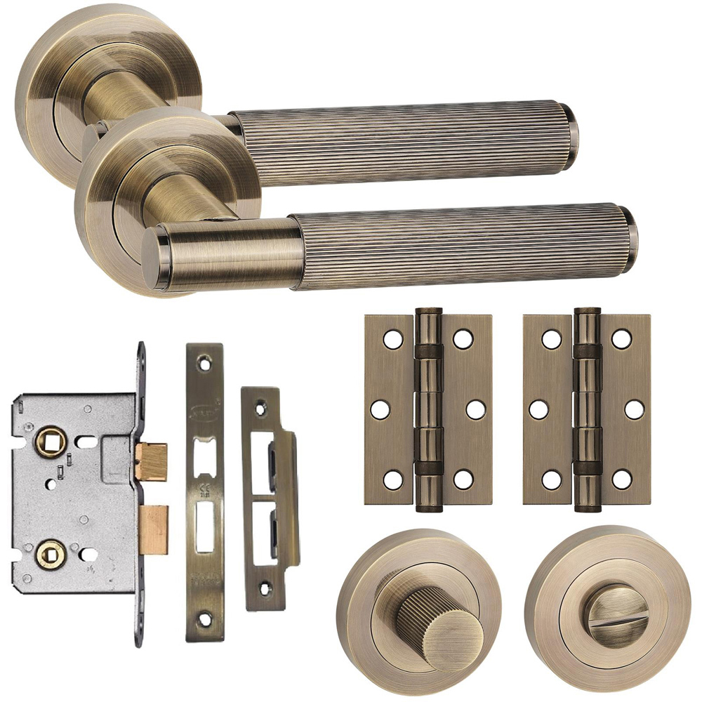 Golden Grace Antique Brass Straight T-Bar Linear Bathroom Door Handle Set Image 1