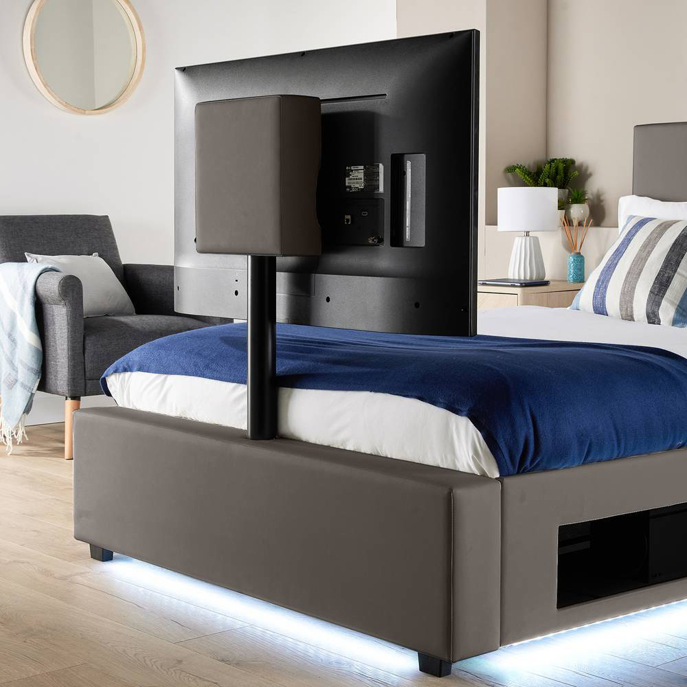 XR Living Ava Small Double Grey PU Upholstered TV Bed with Underbed Lights Image 2