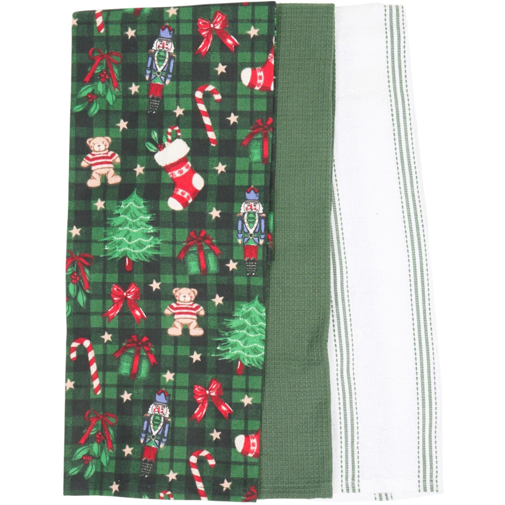 Pack of 3 Tartan Christmas Print Tea Towels Image 4