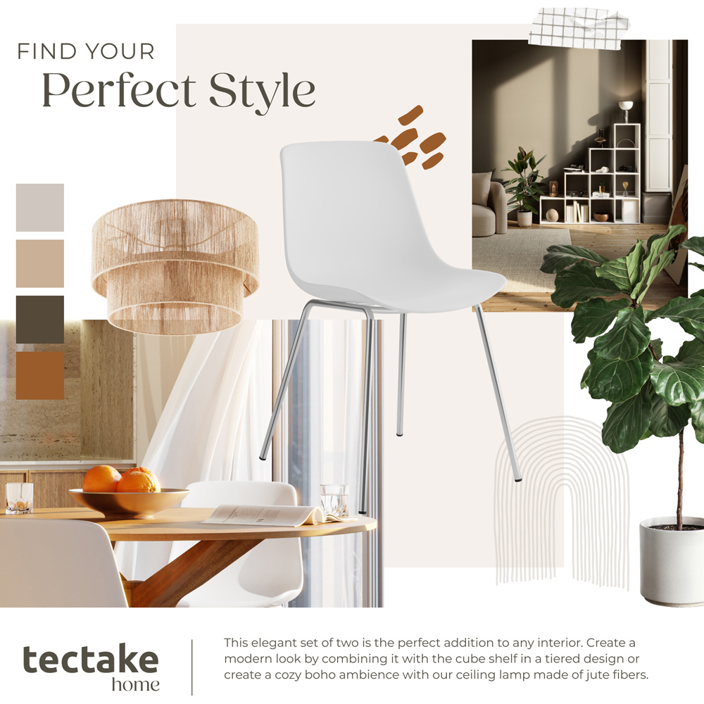 tectake Mave Set of 2 White and Chrome Dining Chair Image 7