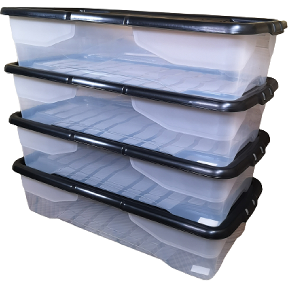 Samuel Alexander 42L Clear Under Bed Stackable Storage Box with Black Lid 4 Pack Image 1