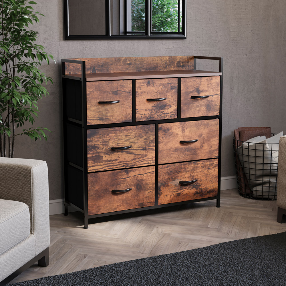 Vida Designs Chorley 7 Drawer Rustic Brown Fabric Chest of Drawer Image 4