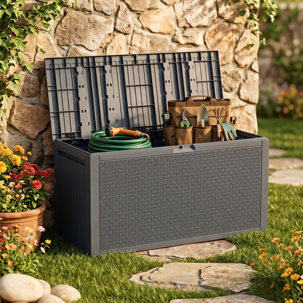 Living and Home Dark Grey Polypropylene Garden Storage Box with Flip-Up Lid 340L Image 7