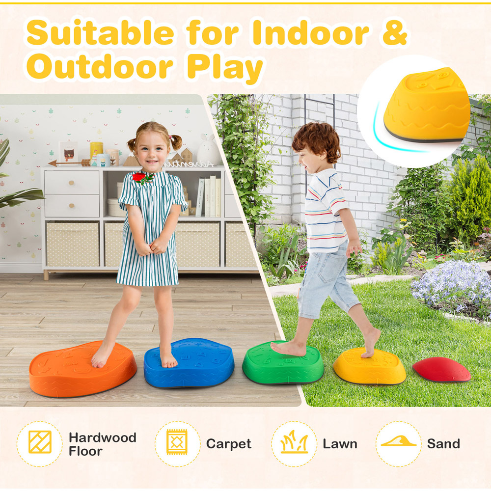 Costway Kids Multicolour 5 Piece Stackable Non Slip Stepping Stone Image 4
