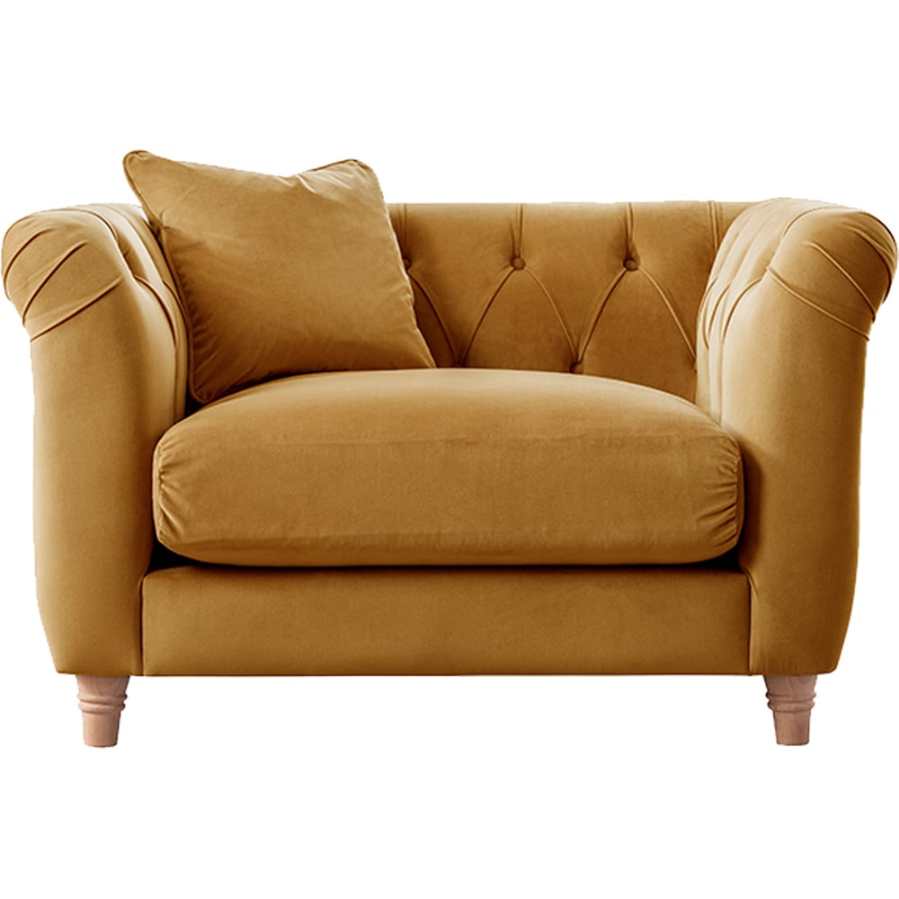 Elsie Chesterfield Ochre Plush Velvet Armchair Image 2