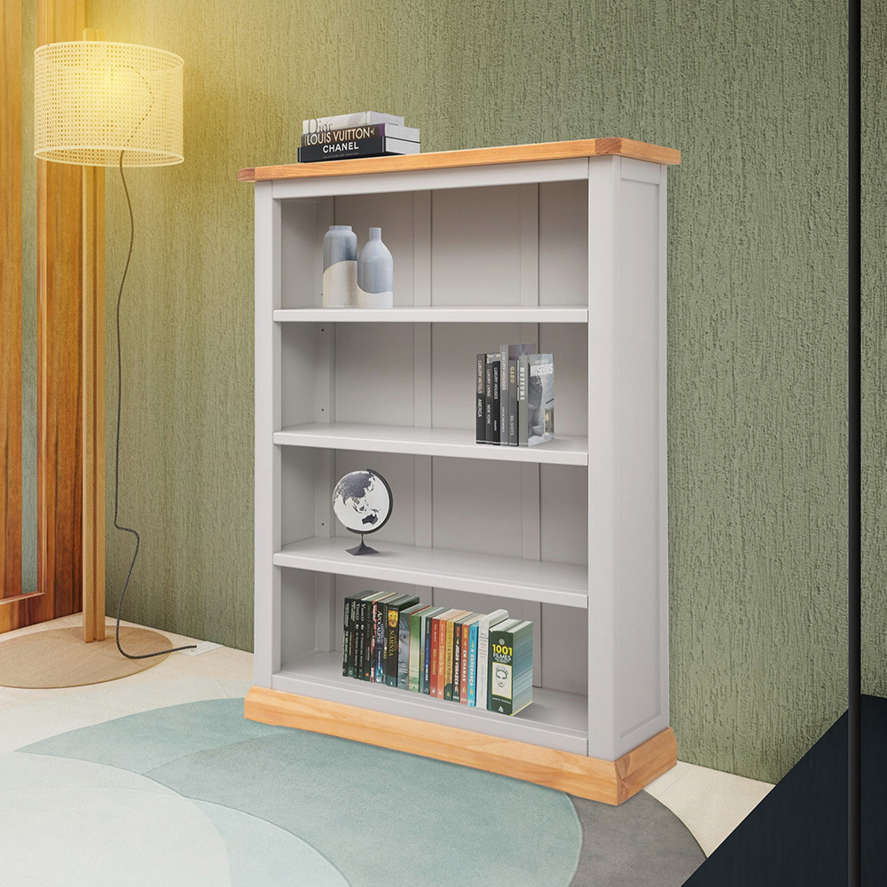 Bomporto 4 Shelf Light Grey Wide Bookcase Image 8