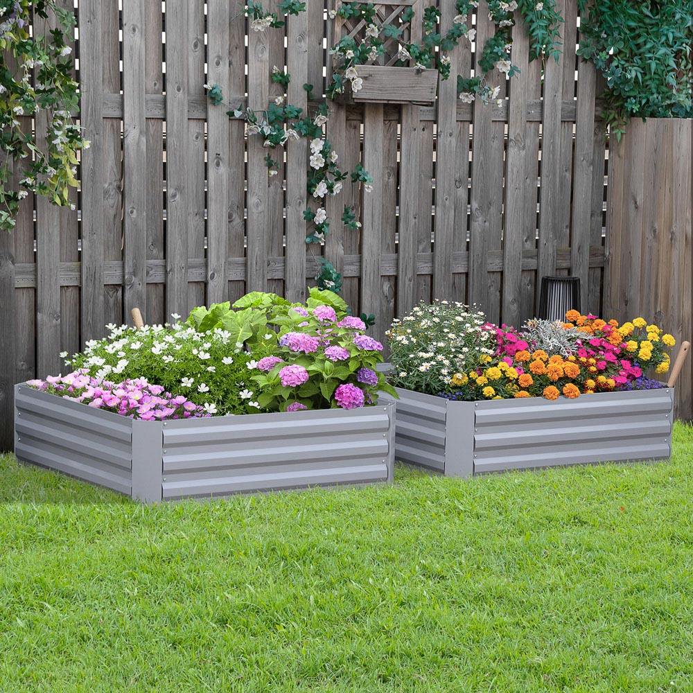 Outsunny Grey Galvanised Steel Easy Setup Raised Garden Bed Planter 2 Pack Image 2