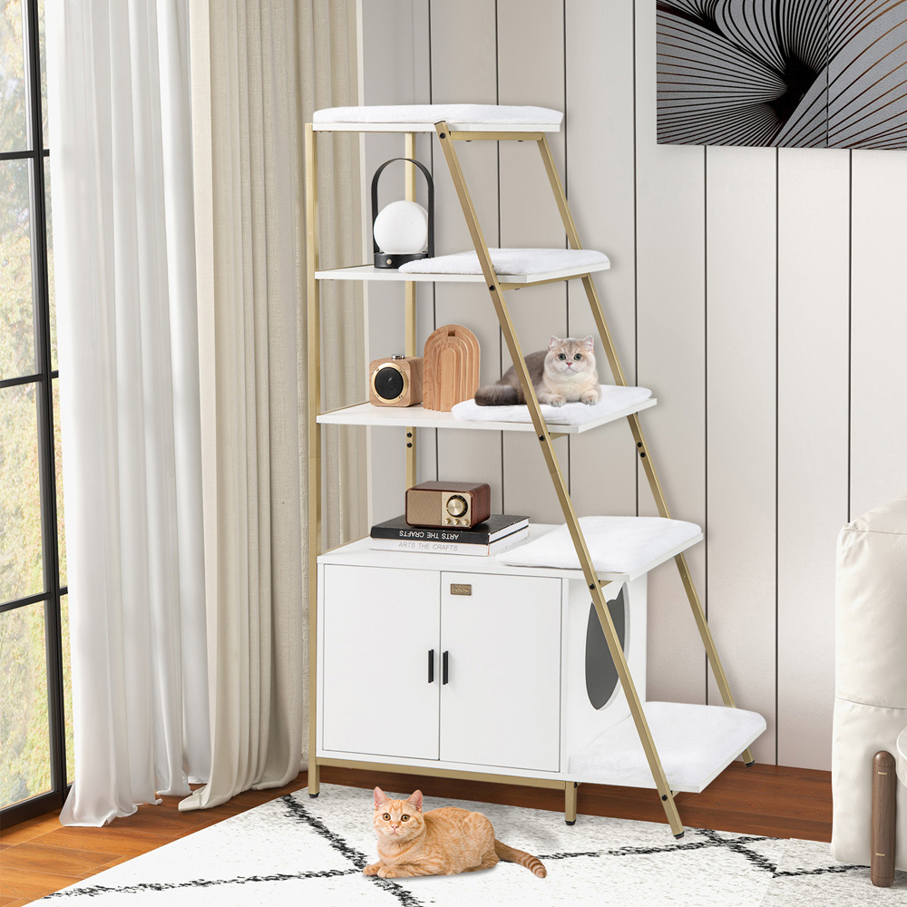 Costway White Large Cat Litter Box with Mats Image 3