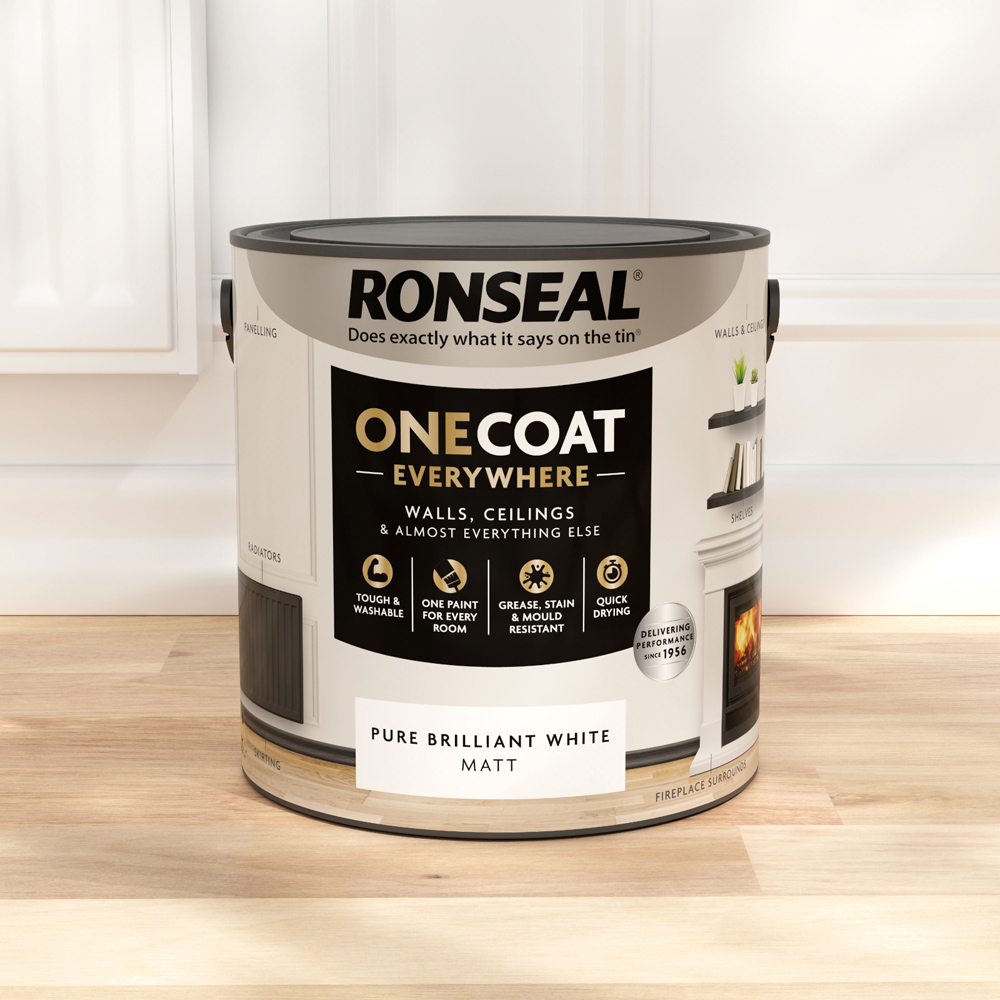 Ronseal One Coat Everywhere Pure Brilliant White Matt Interior Paint 2.5L Image 5
