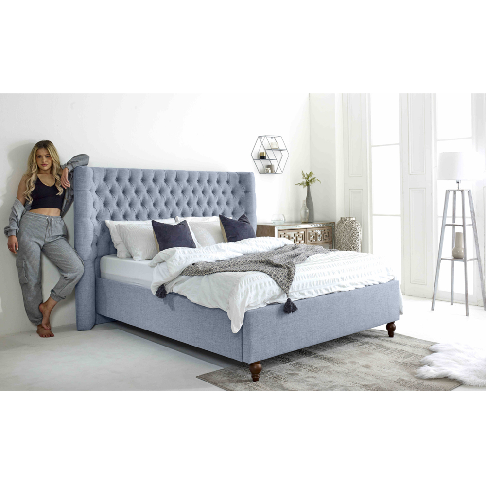 Eleganza Dinah King Size Dawn Grampian Fabric Bed Frame with Winged Headboard Image 5