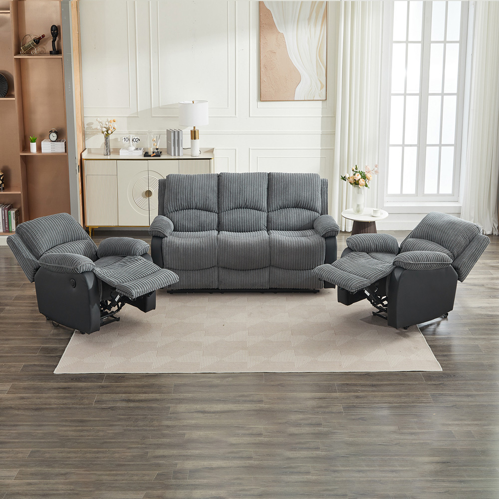Furniture One 5 Seater Grey Sectional Corduroy Electric Recliner Sofa Image 3