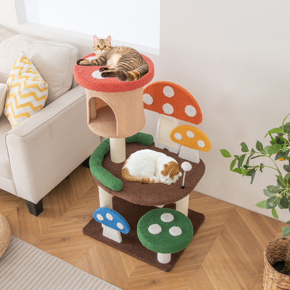 Costway Multicolour Mushroom Cat Tree Tower with Natural Sisal Posts 102cm Image 3