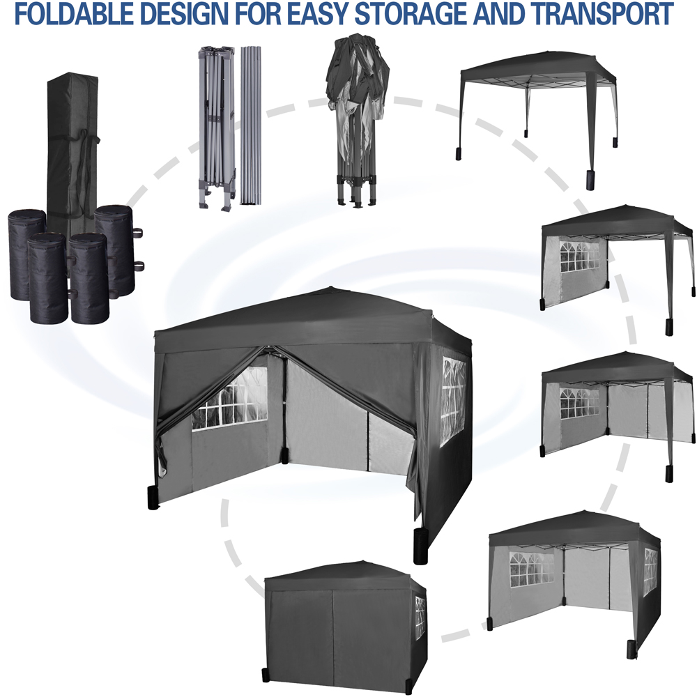 Black Pop Up Outdoor Canopy Tent with Removable Sidewalls 3 x 3m Image 7