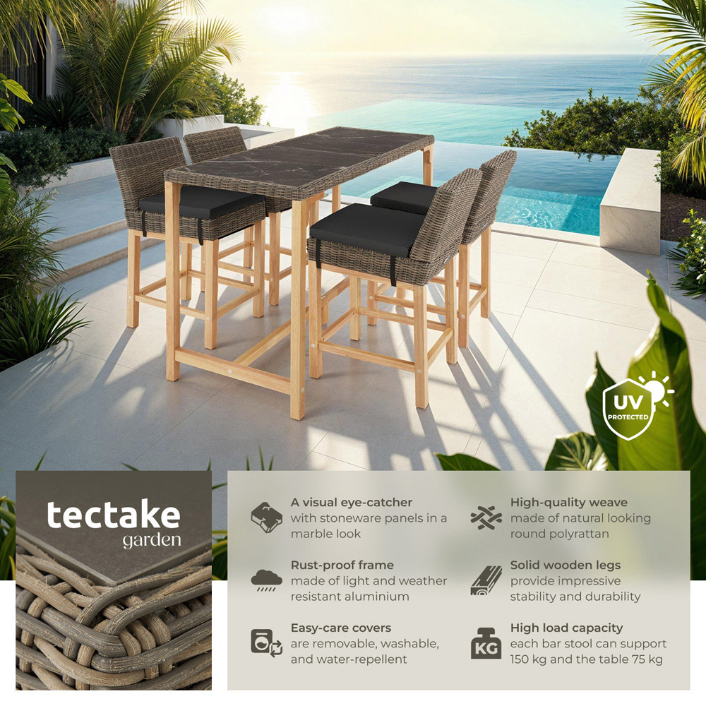 tectake Lovas Latina 4 Seater Poly Rattan Garden Bar Dining Table Nature Image 3