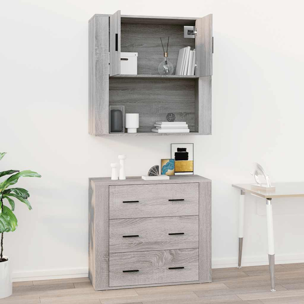 vidaXL 2 Door Single Open Shelf Grey Sonoma Wall Mounted Cabinet Image 8