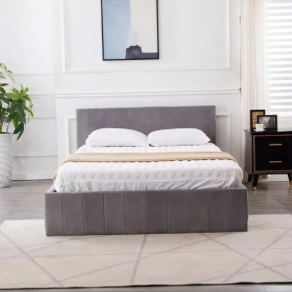 Portland Line Small Double Grey Velvet Ottoman Bed with Mattress Image 5