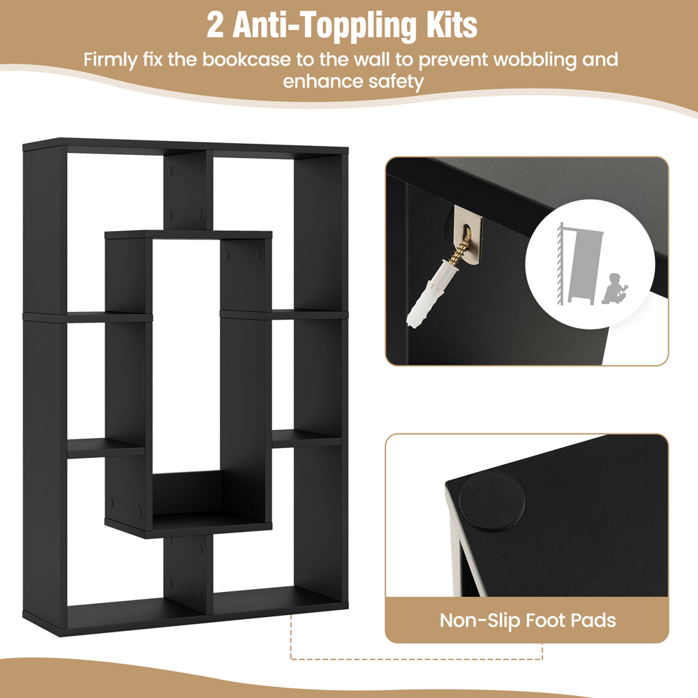 Costway 7 Shelf Black Geometric Bookshelf Image 8