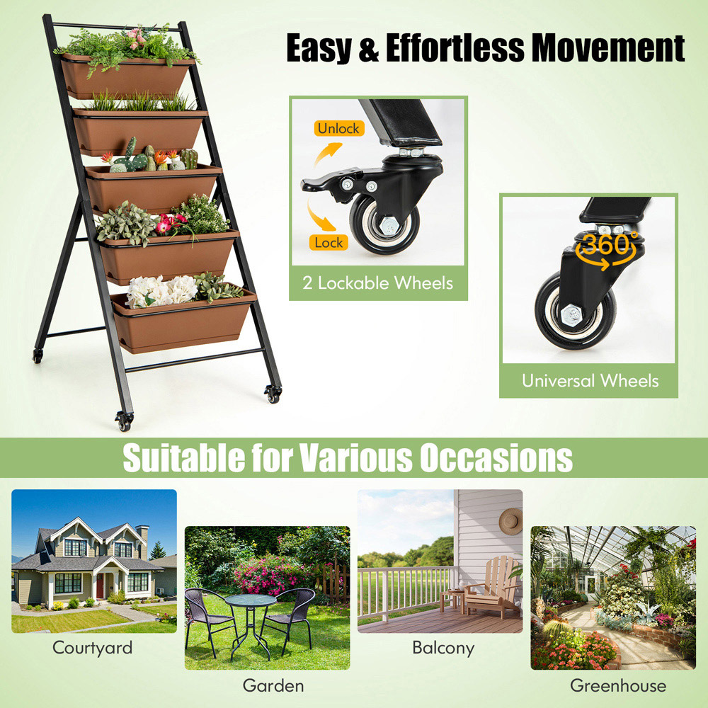 Costway 5 Layer Vertical Raised Garden Bed with Wheels and Detachable Boxes Image 4