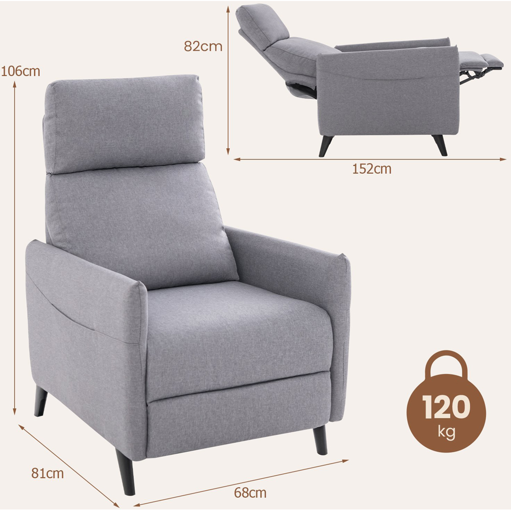 Costway Grey Recliner Armchair with Footrest Image 9