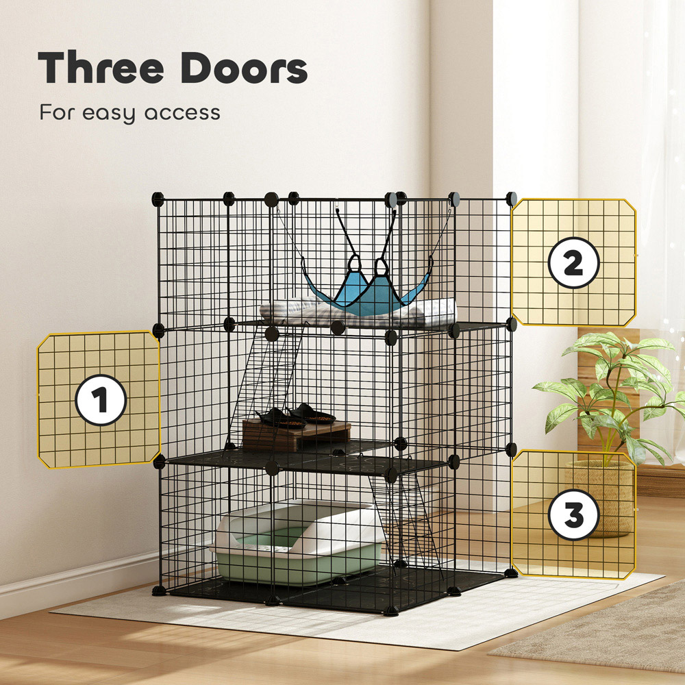PawHut Black DIY Customisable Indoor Cat Cage with 105cm Image 6