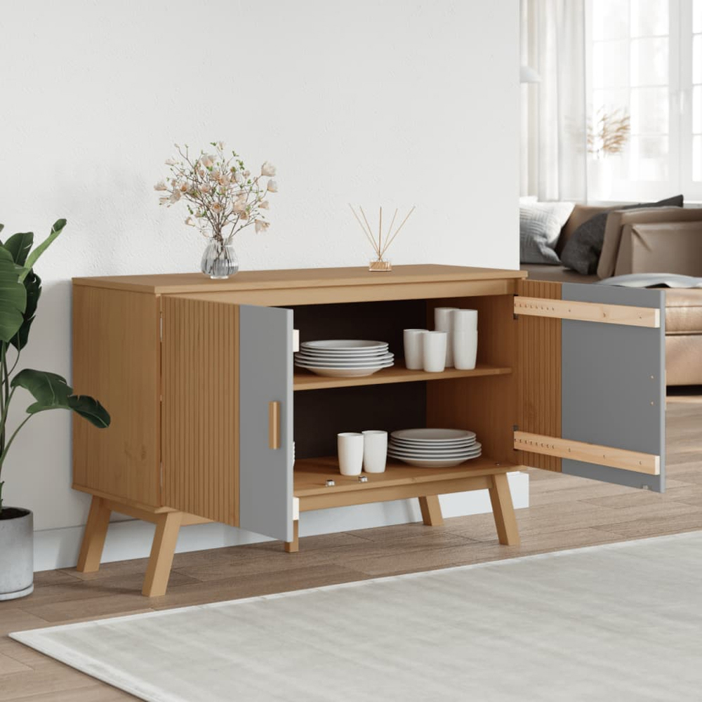 vidaXL 2 Door Grey and Brown Solid Pine Wood Sideboard Image 9
