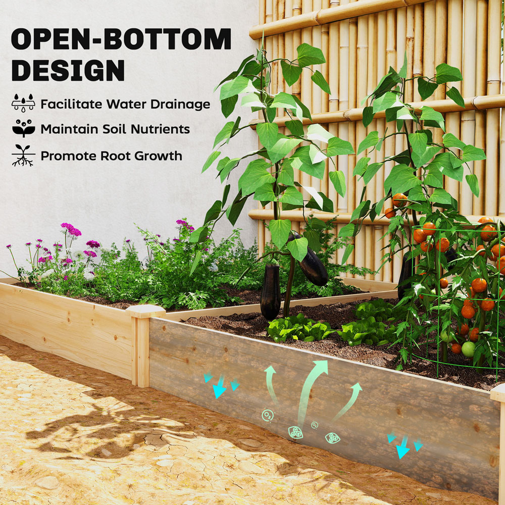 Outsunny Wooden Raised Garden Bed with Divider and Open Bottom 26 x 121 x 235cm Image 7