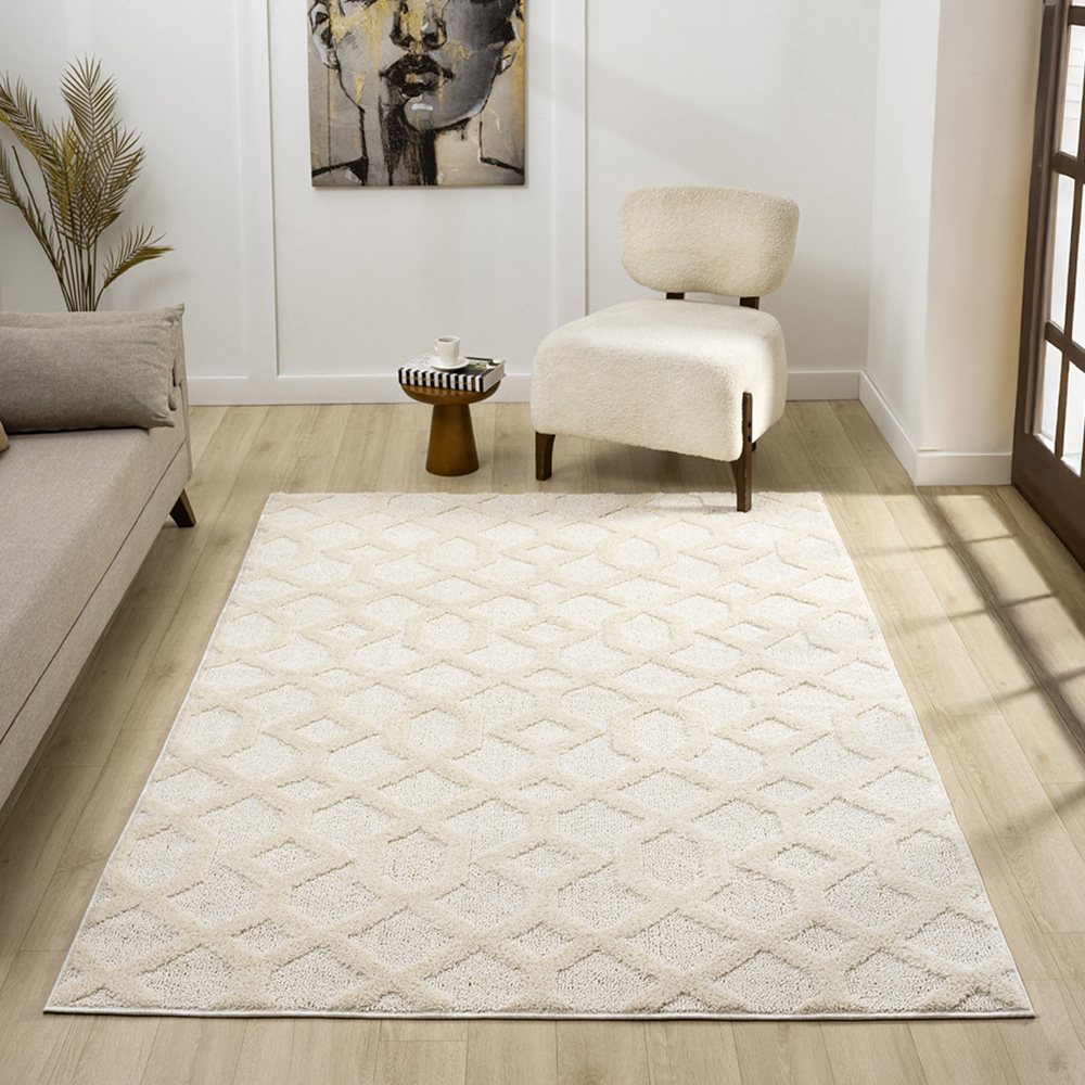 Desire Rugs Isabella Cream Embossed Imperial Trellis Rug 60 x 220cm Image 7