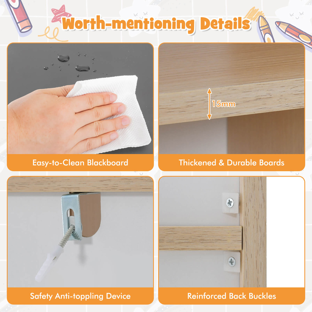 Costway White House Shaped Wooden Kids Table and Chair Set with Blackboard Image 5