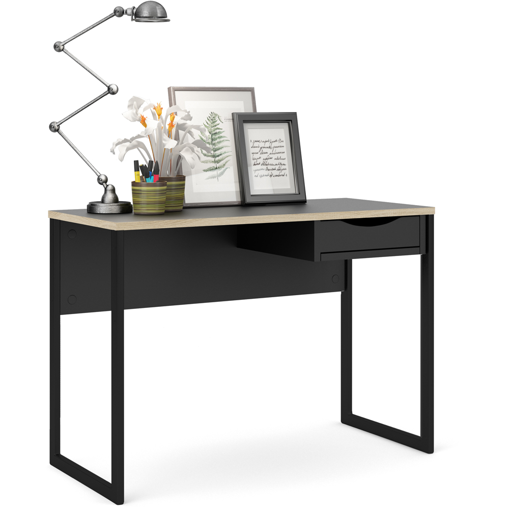 Florence Function Plus Single Drawer Desk Black and Oak Trim Image 6