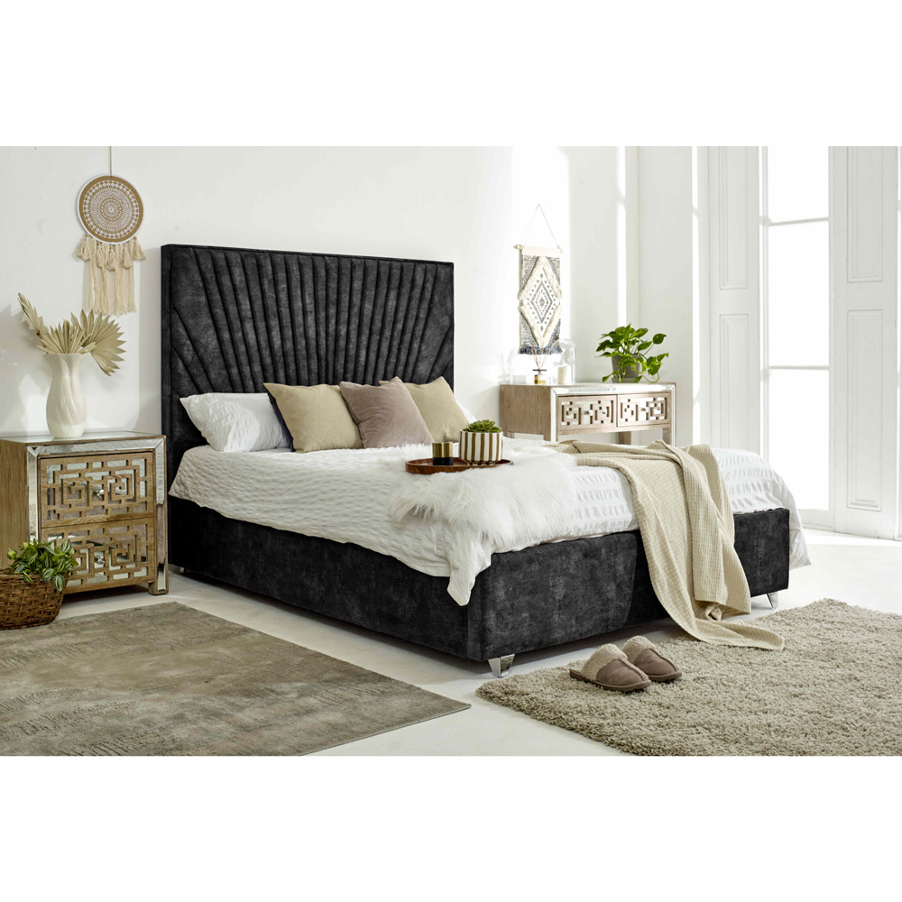 Eleganza Dawn King Size Gunmetal Marble Fabric Bed Frame with Headboard Image 7