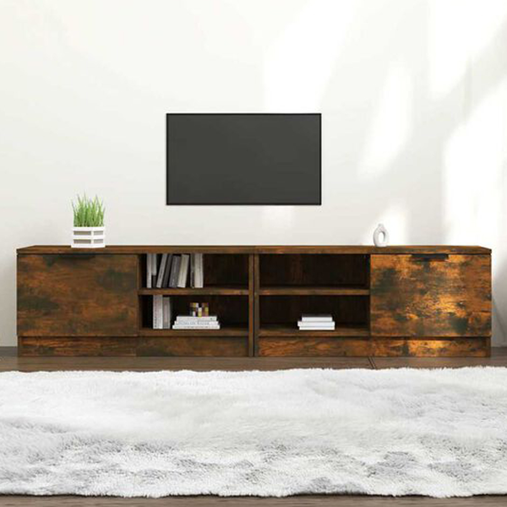 vidaXL Single Door 2 Shelf Smoked Oak TV Cabinet Set of 2 Image 1