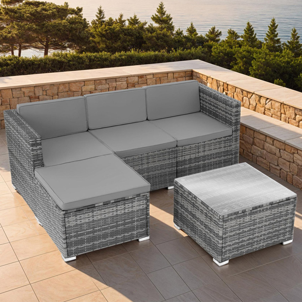 tectake Lignano 4 Seater Grey Rattan Garden Sofa Set Image 1