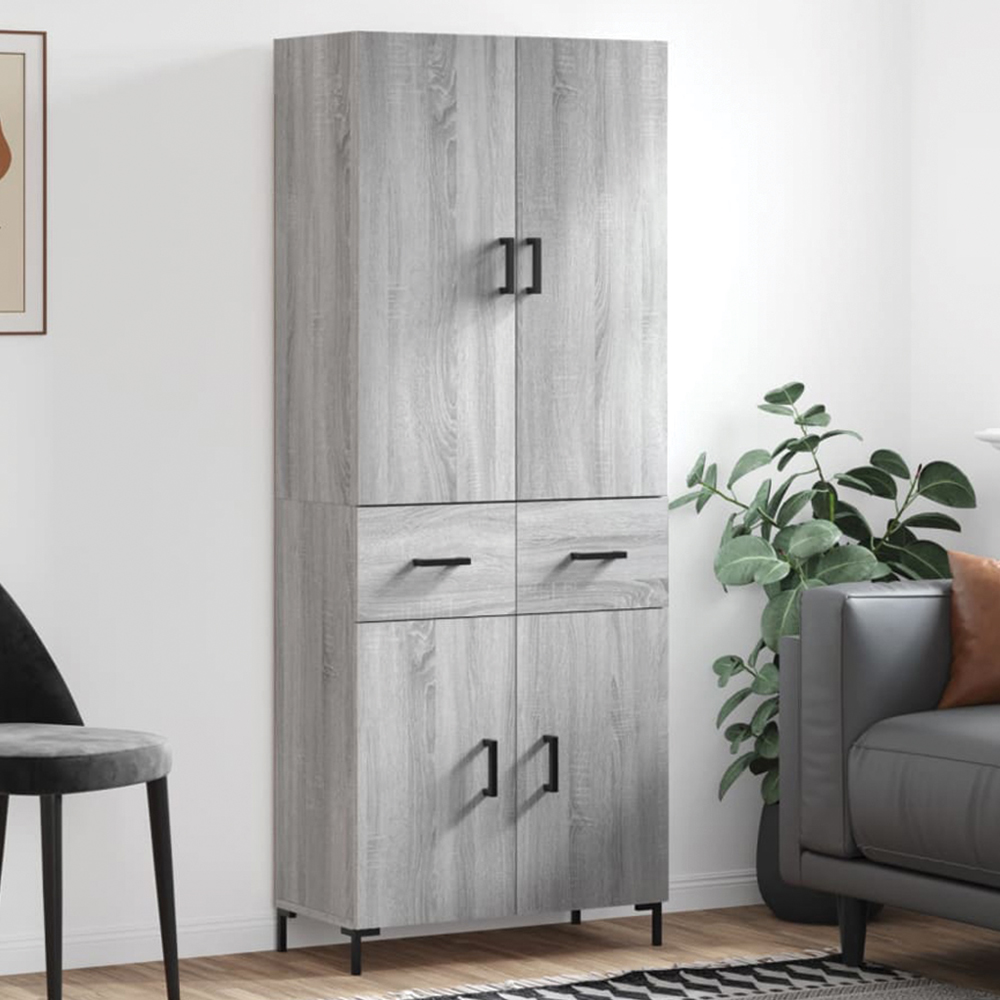 vidaXL 4 Door 2 Drawer Grey Sonoma Highboard Image 1