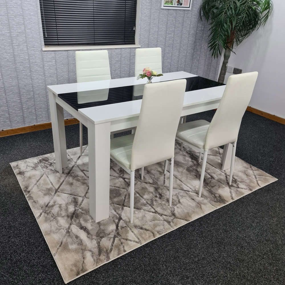 Kosy Koala 4 Seater Faux Leather Dining Set Black and White Image 4