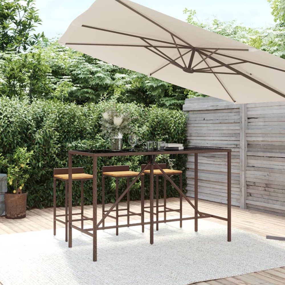 vidaXL Brown Polyrattan Glass Top Bar Table 110 x 70 x 180cm Image 1