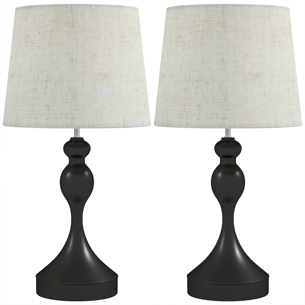 Portland Black LED Table Lamp with USB Ports 2 Pack Image 1