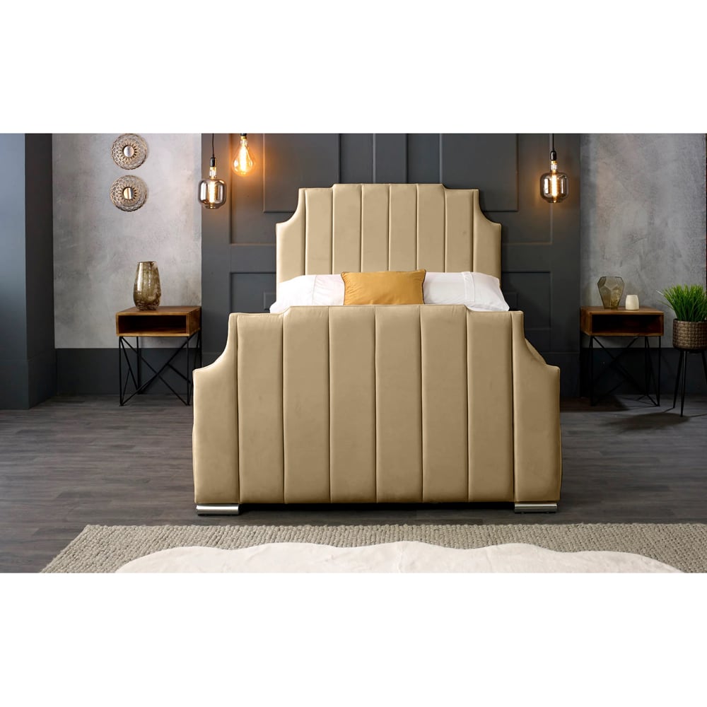 Eleganza Home Nelson Super King Size Beige Plush Velvet Bed Frame with Headboard Image 5