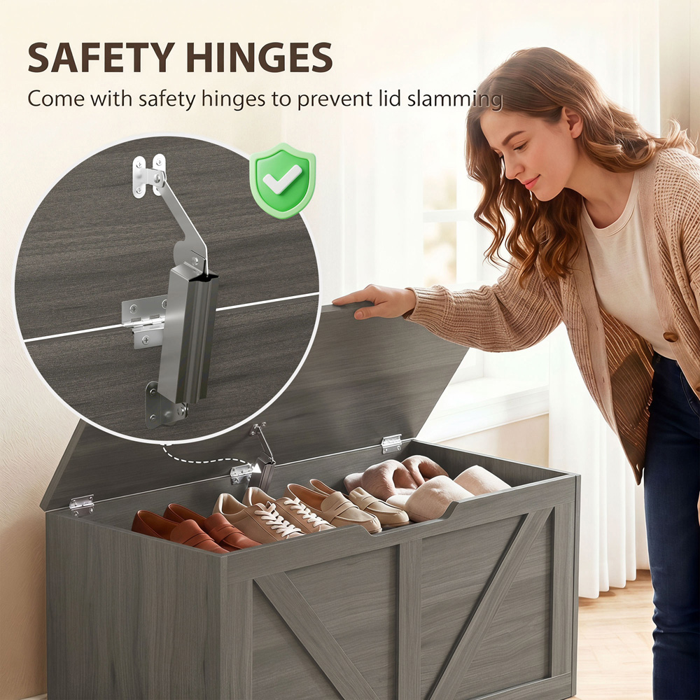 HOMCOM 100L Dark Grey Storage Trunk with Safety Hinge Image 6