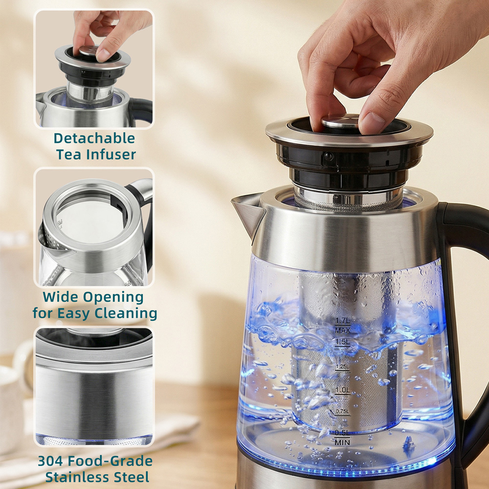 HOMCOM 800-340V70SR Silver 1.7L Electric Kettle with Strix Thermostat 3000W Image 7