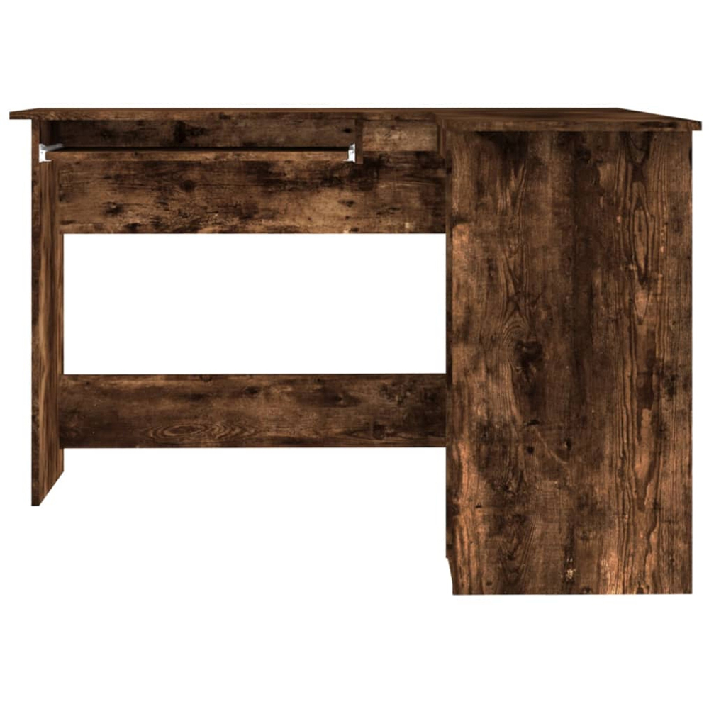 vidaXL 2 Shelf L-Shaped Corner Computer Desk with Keyboard Tray Smoked Oak Image 4