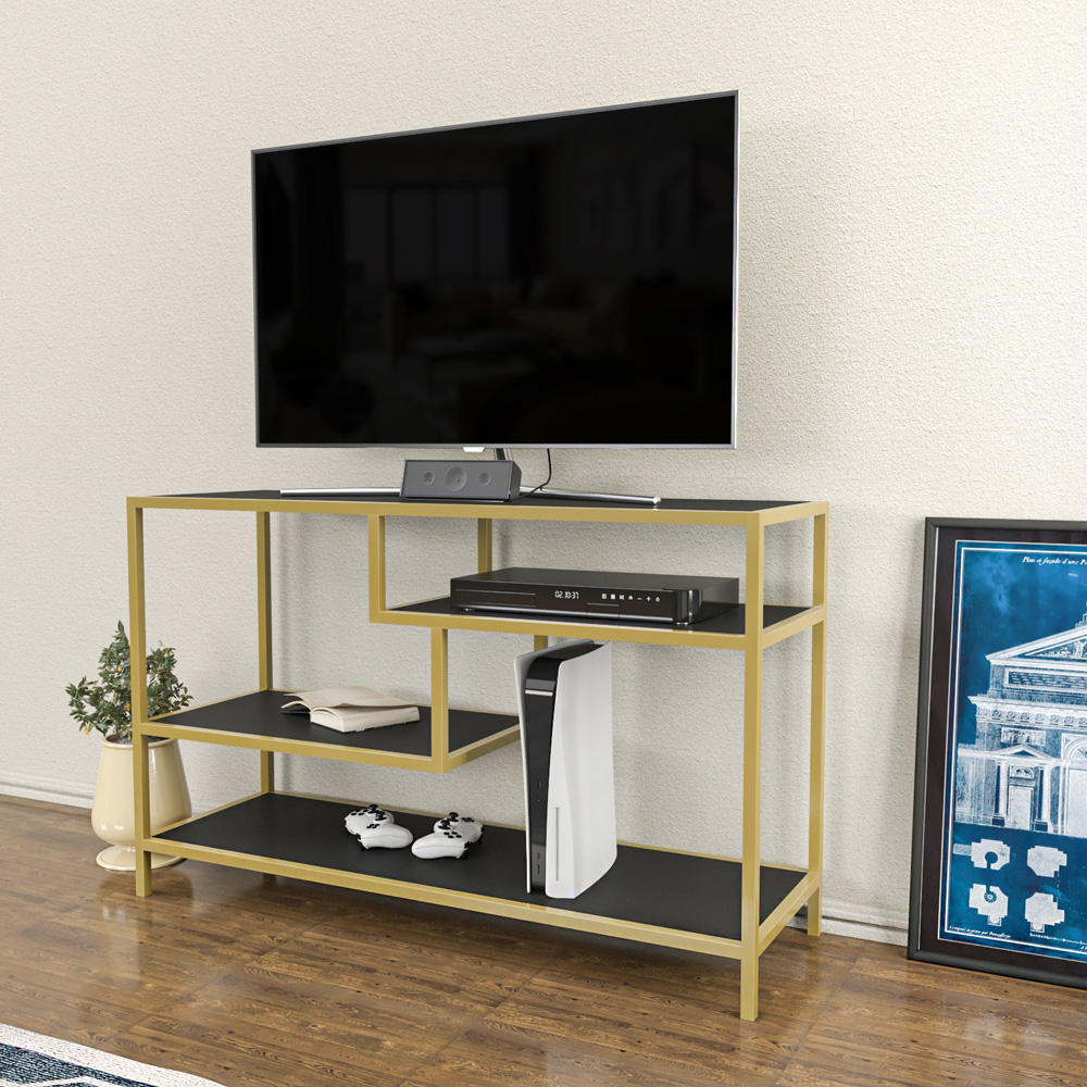 Decorotika Robins Industrial Gold and Grey TV Stand Image 6