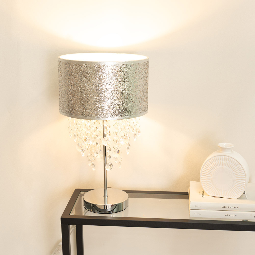 ValueLights Set of 2 Bonita Glitter Droplet Shade Silver LED Table Lamp Image 2