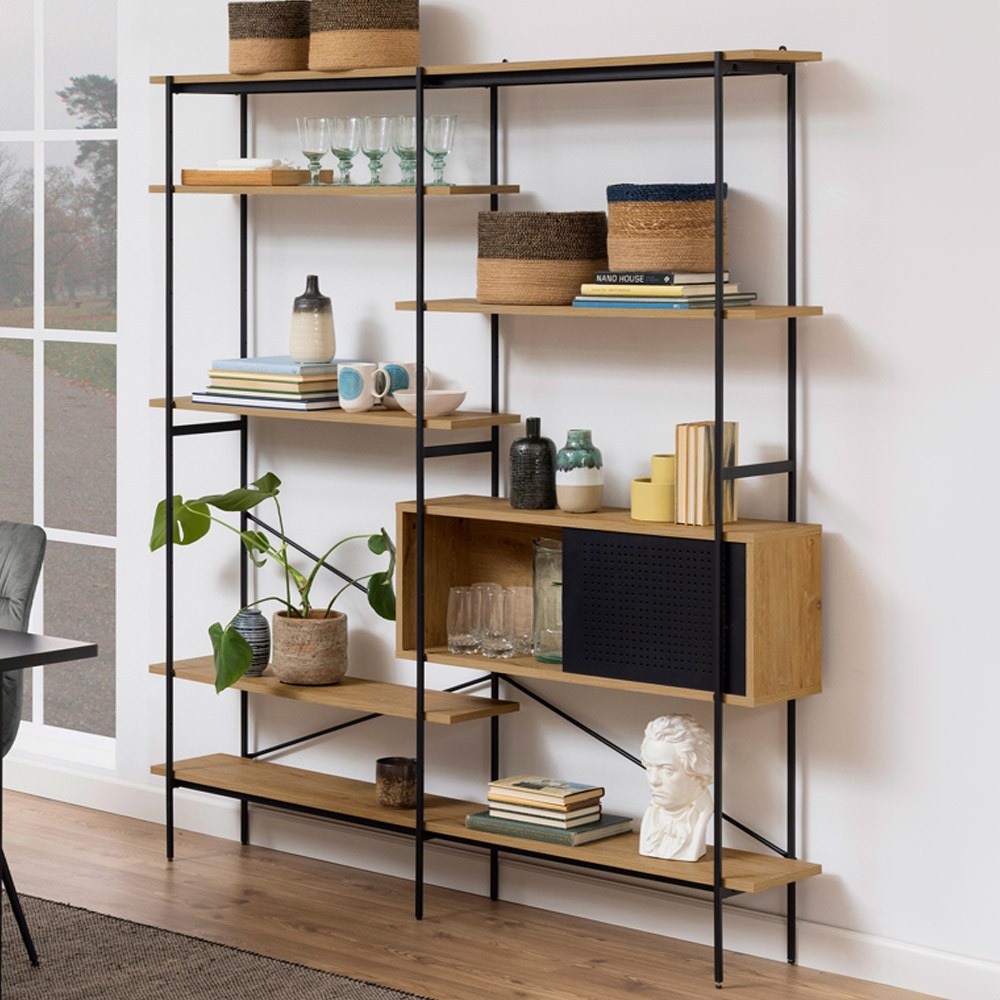 Furniture To Go Angus Single Door 5 Shelf Oak and Black Bookcase Image 1