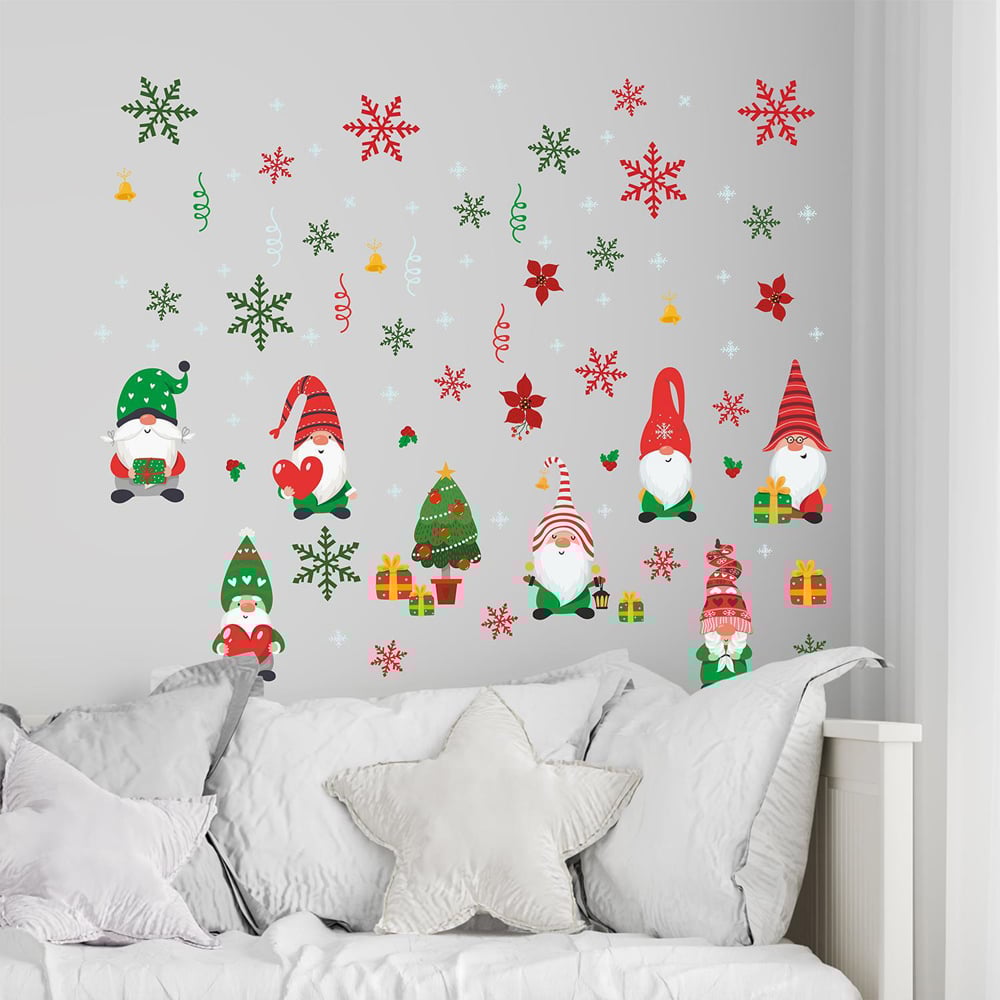 Walplus Gnomes with Colourful Snowflakes Self Adhesive Christmas Wall Sticker 85 Piece Image 2